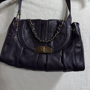 B MAKOWSKY Tumbled Deep Purple Leather Large Pocket Satchel Shoulder Bag Purse